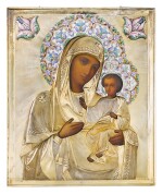 A silver-gilt and cloisonné enamel icon of the Mother of God, 1st Artel, Moscow, 1908-1917