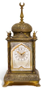 A GILT AND SILVERED-BRASS MANTEL CLOCK FOR THE TURKISH MARKET, LAFONTAINE, PARIS, CIRCA 1880