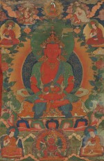 A Thangka Depicting Amitayus Together With Two Thangkas From the Same Series Depicting Vajrakila and Chakrasamvara (3), Tibet, 18th Century