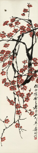 齊白石 梅花蜜蜂 | Qi Baishi, Bee by Red Plum Blossoms
