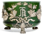 A RARE AND MAGNIFICENT FABERGÉ SILVER-MOUNTED NEPHRITE PRESENTATION BOWL, WORKMASTER JULIUS RAPPOPORT, ST PETERSBURG, CIRCA 1890