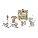LIONS: A GROUP OF SILVER AND ENAMEL CIRCUS FIGURES, DESIGNED BY GENE MOORE FOR TIFFANY & CO., NEW YORK, CIRCA 1990