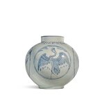 A blue and white 'crane and tortoise' ovoid jar, Joseon dynasty, 18th century