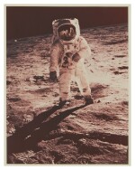 [APOLLO 11] BUZZ ALDRIN AT TRANQUILITY BASE. VINTAGE LARGE FORMAT PHOTOGRAPH, 20 JULY 1969.