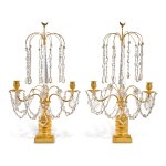 A Pair of Russian Neoclassical Cut-Glass Mounted Two-Light Gilt-Bronze Candelabra, Early 19th Century