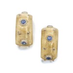 Pair of Gold and Sapphire Earclips
