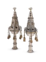 A PAIR OF NORTH AFRICAN PARCEL-GILT SILVER TORAH FINIALS, EARLY 20TH CENTURY