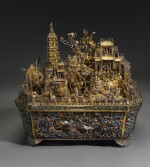 A remarkable Chinese silver-gilt filigree and polychrome enamel table ornament, unmarked, probably 2nd half of the 18th century