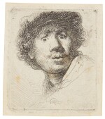 REMBRANDT HARMENSZ. VAN RIJN  |  SELF-PORTRAIT IN A CAP, WIDE-EYED AND OPEN-MOUTHED (B., HOLL. 320; NEW HOLL. 69; H. 32)