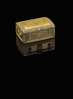 An unusual jewelled four-colour snuff box in the form of a trunk