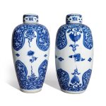 Two blue and white jars and covers, Qing dynasty, Kangxi period | 清康熙 青花花卉紋蓋瓶一組兩件