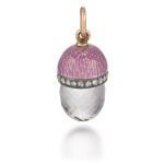 A Fabergé jewelled gold, guilloché enamel and amethyst egg pendant, workmaster August Hollming, St Petersburg, 1899-1903
