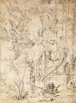 Recto: Allegory of Europe Verso: A section of a design for a gazebo decorated with a central sculpture, a fountain, and arabesques