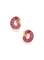 PAIR OF GOLD AND RUBELLITE EARCLIPS, VERDURA
