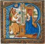 The Annunciation, in an historiated initial 'R', cutting on vellum [Paris, late 15th or early 16th century]