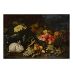 PIETRO NAVARRA | VEGETABLES AND FRUIT WITH RABBITS IN A LANDSCAPE