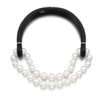 Carbon fibre, white gold, white pearl and diamond necklace  