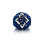Blue shagreen, white and blackened gold, diamond and sapphire ring 