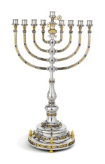 An Israeli Parcel-Gilt Silver and Lapis Lazuli Large Menorah, Swed Masters Workshop, Late 20th Century