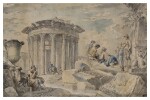 A capriccio with the Temple of Vesta, and figures among ruins