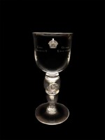 An engraved glass coin goblet celebrating the coronation of King George VI and Queen Elizabeth, 1937