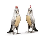 A pair of Portuguese silver, horn and coral cockatoos, Luiz Ferreira, Porto, modern