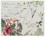  Lettre autographe illustrée et inédite à Mme Jules Guillemet, [1880]. 3 pages avec aquarelles (brioche, insectes, etc.).