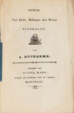 DUCHARME (L.). Journal d'un exilé aux terres australes. Montréal, 1845. In-8 broché (sous étui moderne toile bleue) 