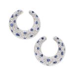Pair of sapphire and diamond ear clips, 'Panthère'