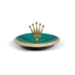A GILT BRASS AND GREEN ENAMEL CANDY DISH, NUMBER 295 CIRCA 1960