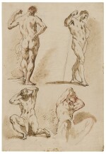 Two Sheets depicting male academy studies: A) Study of Four Male Nude B) Study of Five Male Nude
