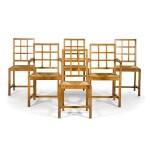 A set of six English oak 'Arts and Crafts' style dining chairs, circa 1925, in the manner of Gordon Russell