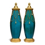 A PAIR OF LOUIS XVI STYLE GILT BRONZE-MOUNTED CHINESE TURQUOISE PORCELAIN OCTAGONAL VASES AND COVERS, 19TH CENTURY