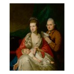 MASON CHAMBERLIN, R.A. | PORTRAIT OF A FAMILY: THE MAN HOLDING A MANUSCRIPT AND SEATED BEHIND HIS WIFE, WHO WEARS AN ERMINE COAT AND HOLDS HER SLEEPING INFANT