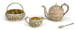 A silver-gilt and cloisonné enamel tea service, Ivan Saltykov, Retailed by Fabergé, Moscow, 1899-1908