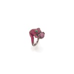 RUBY, PINK SAPPHIRE AND EMERALD 'GRENOUILLE' RING, BOUCHERON, FRANCE