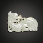A white jade 'kuilong' pendant, Qing dynasty, 18th / 19th century | 清十八 / 十九世紀 白玉雕夔龍紋珮