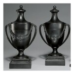 A PAIR OF WEDGWOOD AND BENTLEY BLACK BASALT OVOID CASSOLETTES AND COVERS CIRCA 1770 