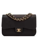  Chanel "Pure" Jumbo Double Flap Bag of Black Caviar Leather with Gold Tone Hardware