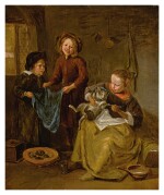 FOLLOWER OF JAN STEEN | AN INTERIOR WITH THREE CHILDREN PLAYING WITH A CAT