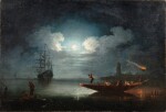 Fishing by moonlight in a Mediterranean harbour