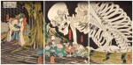 Utagawa Kuniyoshi (1797-1861) |  Mitsukuni defying the skeleton spectre conjured up by Princess Takiyasha (Souma no furudairi yokai ga shadokuro to tatakau oya notarou Mitsukuni) | Edo period, 19th century