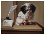 Portrait of a small poodle, said to be “Pompon,” a beloved dog of Marie Antoinette