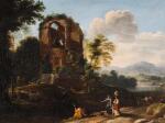 HERMAN VAN SWANEVELT| A landscape with figures among ancient ruins