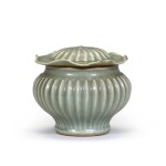 A small 'Longquan' celadon-glazed 'ribbed' jar and cover, Yuan dynasty | 元 龍泉青釉百條紋小罐連蓋