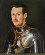 MANTUAN SCHOOL, 16TH CENTURY | PORTRAIT OF A MAN IN ARMOUR, BUST-LENGTH, AGAINST A GREEN BACKGROUND 