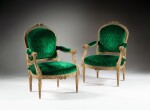 A pair of Louis XVI giltwood armchairs, stamped by Jean-Baptiste Gourdin | Paire de fauteuils en bois doré d’époque Louis XVI, estampille de Jean-Baptiste Gourdin