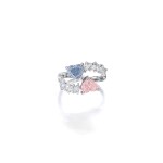 FANCY INTENSE BLUE AND FANCY ORANGY PINK DIAMOND AND DIAMOND RING    1.02及1.01卡拉 心形 濃彩藍色鑽石 及 彩橙粉紅色鑽石 配 鑽石 戒指