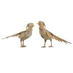 A pair of Spanish parcel-gilt silver pheasants, 20th century