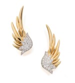 SCHLUMBERGER FOR TIFFANY & CO. | PAIR OF GOLD AND DIAMOND 'FLAME' EARCLIPS